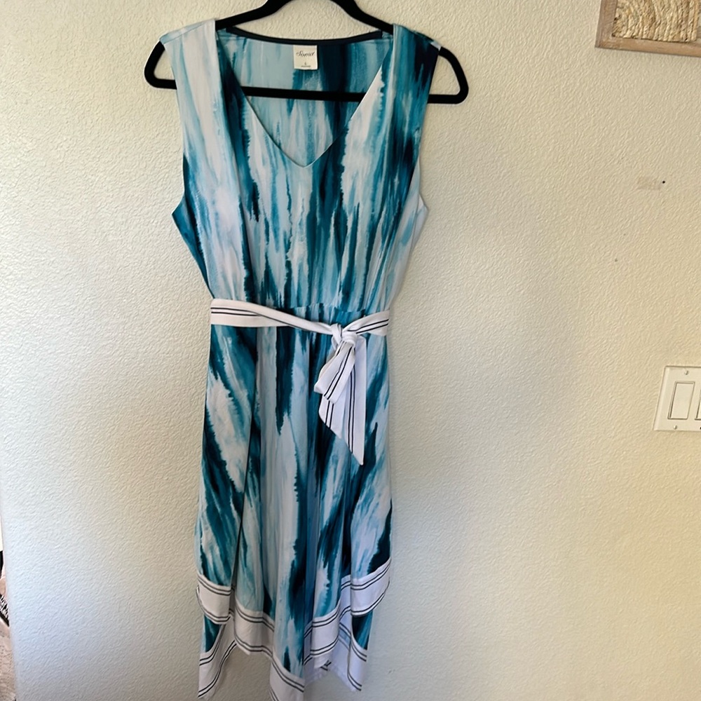 Soma Dress, Size L Large, Built in Cups, Blue and White, Tank, Belt